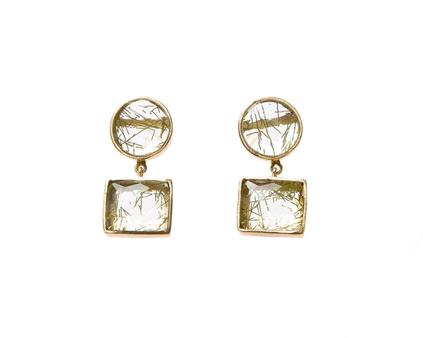 Natural Yellow Quartz Stone Earrings. 18k electro gold plated.