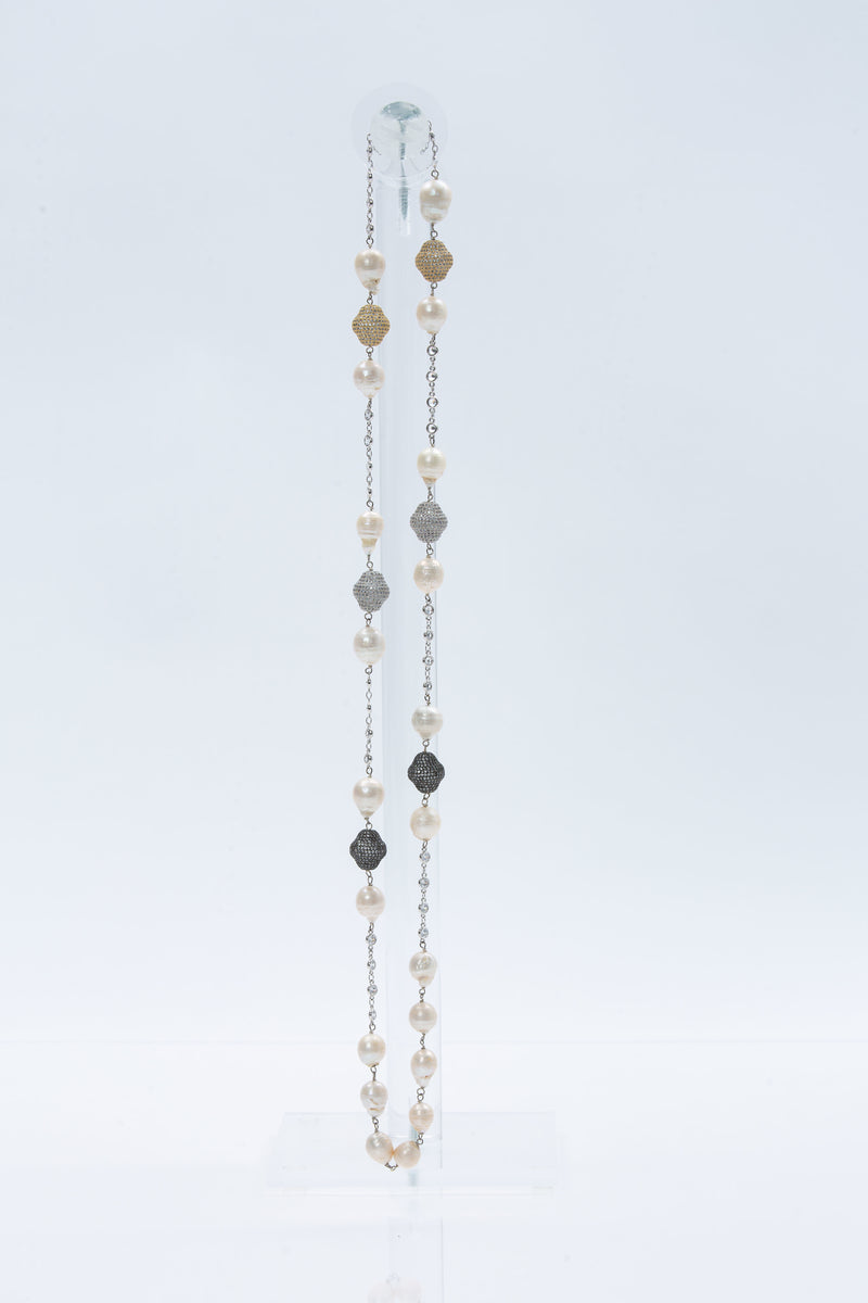 Oxana Necklace (Pearl & Tri Color Nuggets)