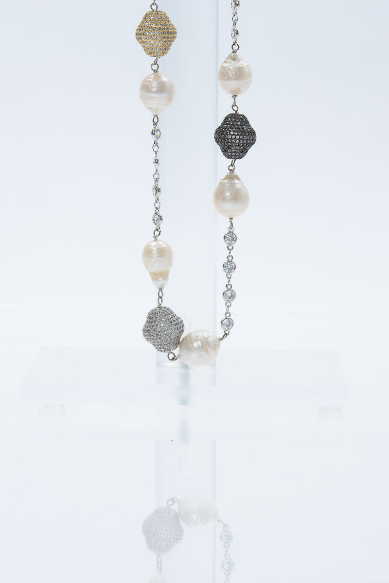 Oxana Necklace (Pearl & Tri Color Nuggets)