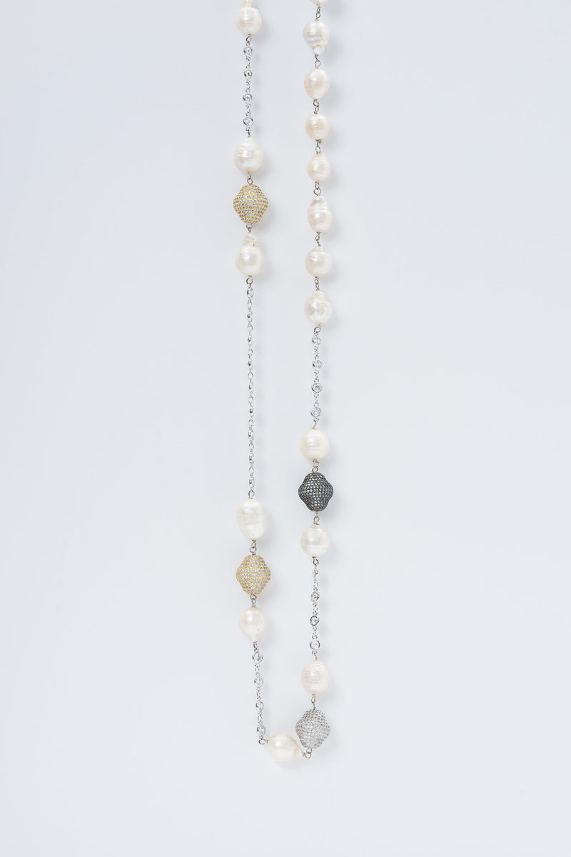 Oxana Necklace (Pearl & Tri Color Nuggets)