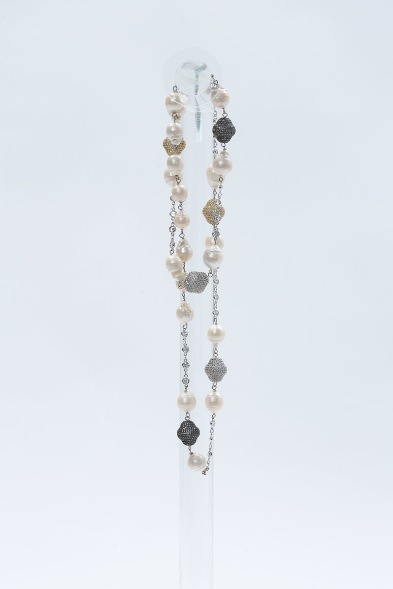 Oxana Necklace (Pearl & Tri Color Nuggets)