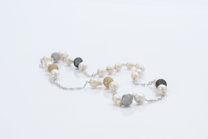 Oxana Necklace (Pearl & Tri Color Nuggets)