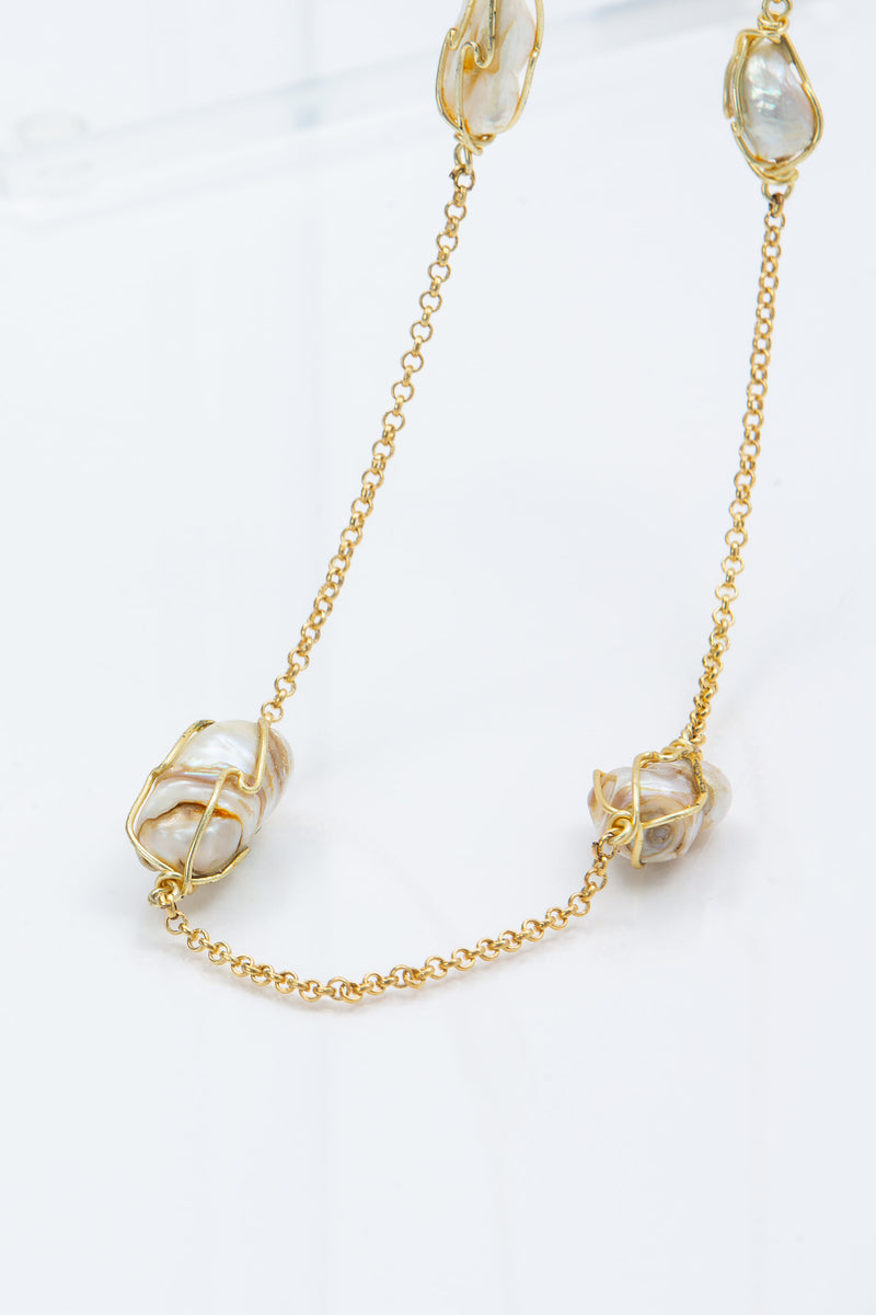 Lola Necklace (Baroque Pearls Wrapped In Gold Wire)