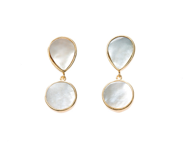 Natural Mother of Pearl Stone Earrings. 18k electro gold plated.