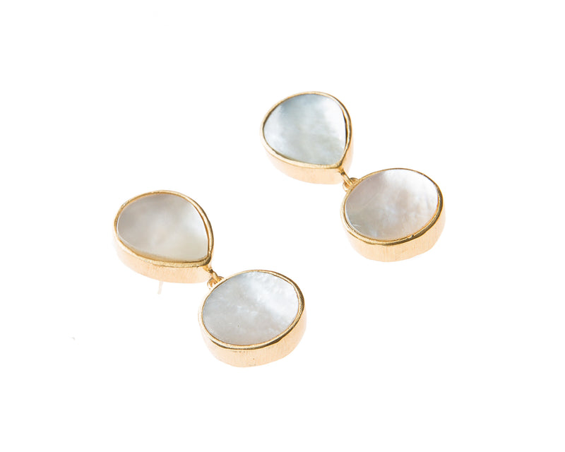 Natural Mother of Pearl Stone Earrings. 18k electro gold plated.