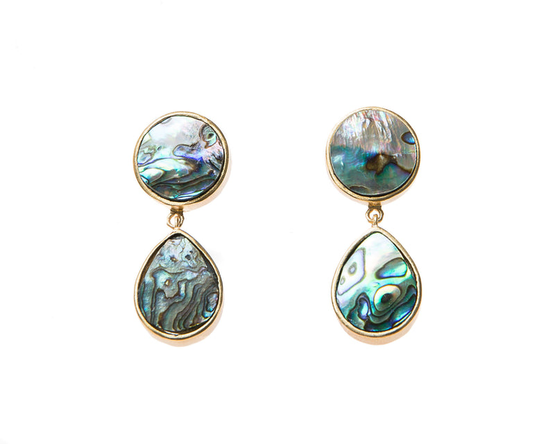 Natural Abalone Stone Earrings. 18k electro gold plated.