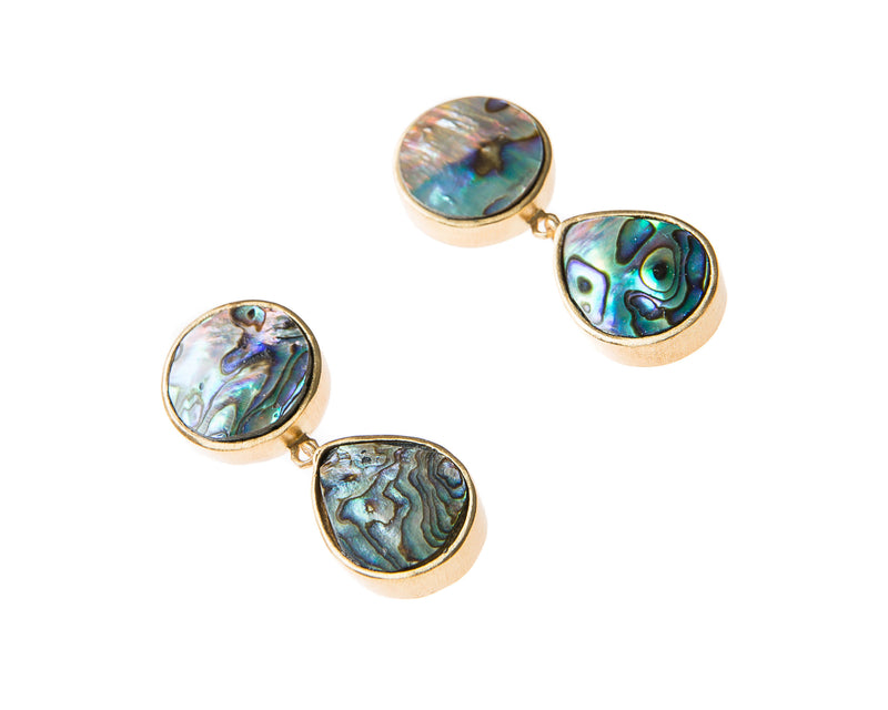 Natural Abalone Stone Earrings. 18k electro gold plated.