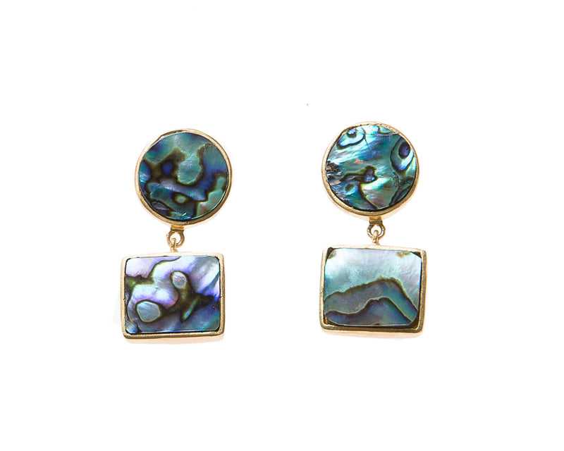 Natural Abalone Stone Earrings. 18k electro gold plated.