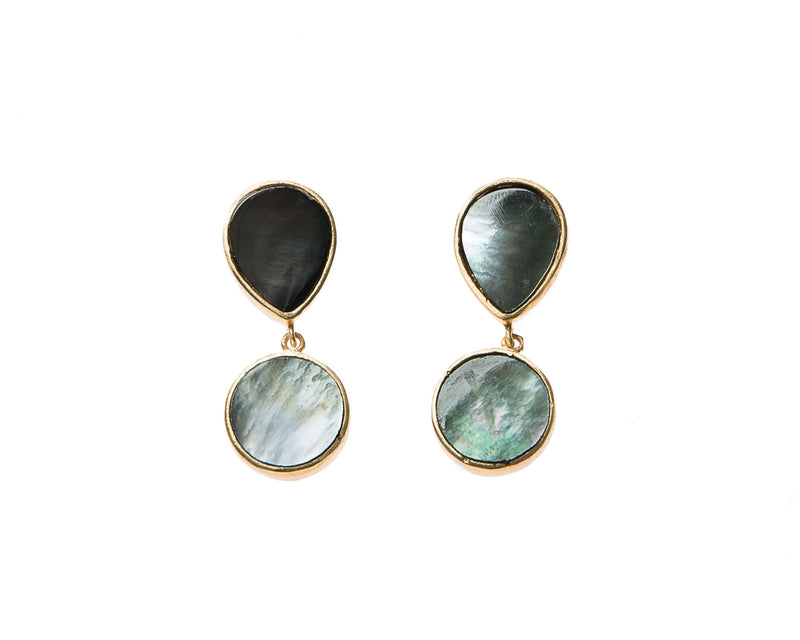 Natural Slate Mother of Pearl Stone Earrings. 18k electro gold plated.