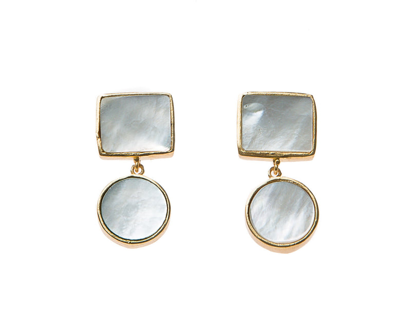 Natural Slate Mother of Pearl Stone Earrings. 18k electro gold plated.