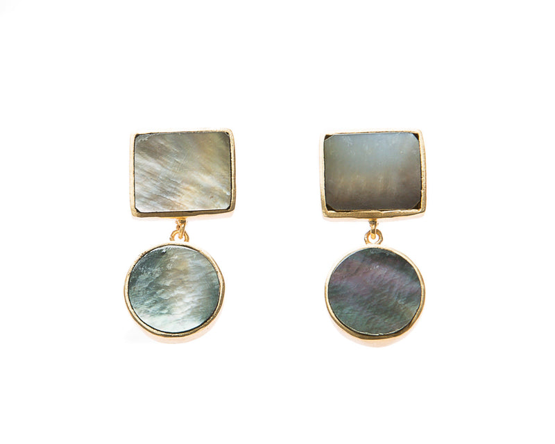 Natural Slate Mother of Pearl Stone Earrings. 18k electro gold plated.