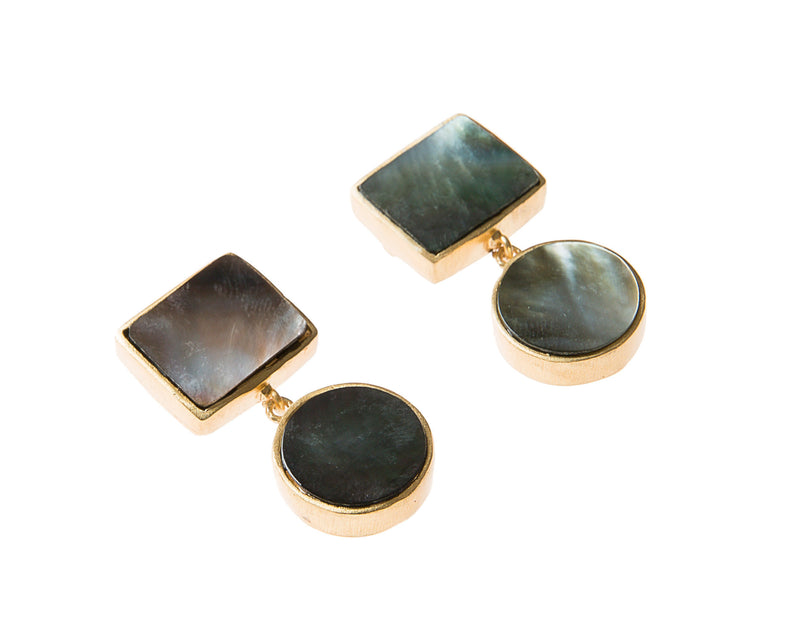 Natural Slate Mother of Pearl Stone Earrings. 18k electro gold plated.