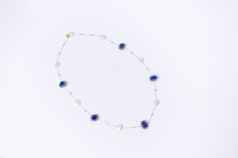 Milly Necklace (Lapis & Flat Pearls)